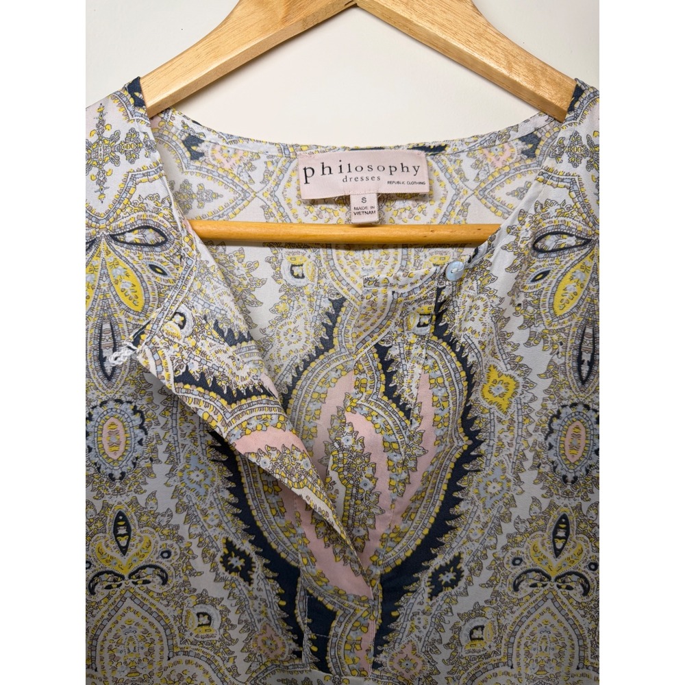 Philosophy Casual shift Dress Boatneck Short Sleeve Paisley Print Dress Size S - Picture 2 of 8